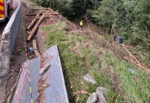 Carreta tomba e cai em ribanceira de 50 metros na BR-116 Carreta tomba e cai em ribanceira de 50 metros na BR-116