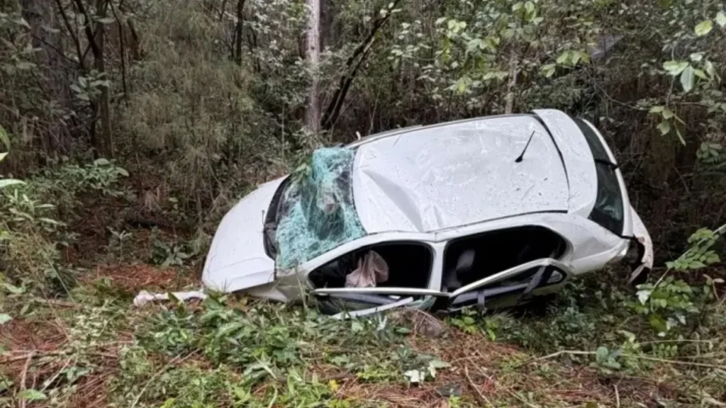 Carro despenca de penhasco de 30 metros na BR-282