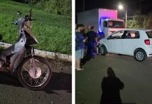 Colisão entre carro e moto mobiliza socorro na SC-350 em Caçador Colisão entre carro e moto mobiliza socorro na SC-350 em Caçador