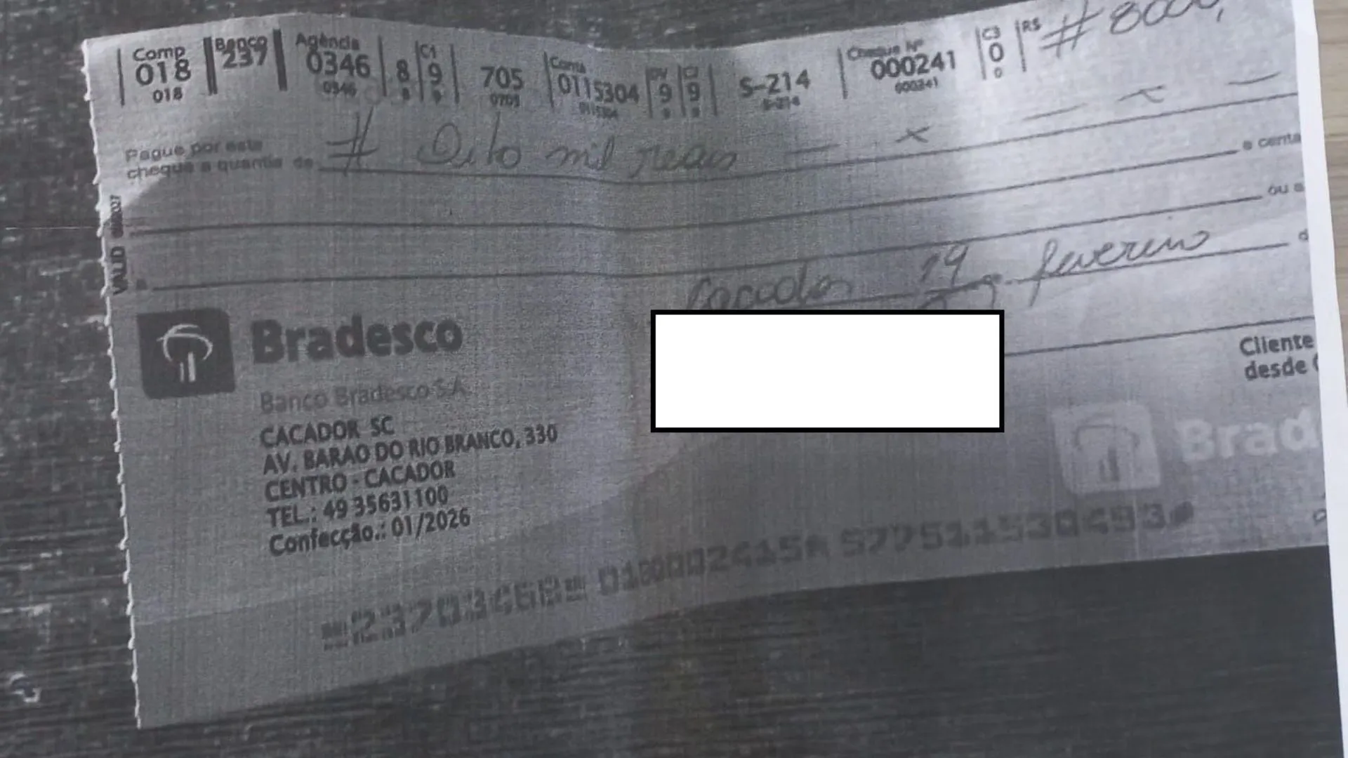 CDL Caçador alerta sobre circulação de cheques adulterados