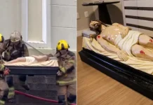 Imagem de Cristo Morto é retirada intacta após incêndio na igreja no RS Imagem de Cristo Morto é retirada intacta após incêndio na igreja no RS