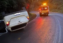 Motorista fica ferido após capotamento em Salto Veloso Motorista fica ferido após capotamento em Salto Veloso