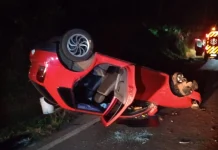 Mulher e adolescente são levadas ao hospital após capotamento em Salto Veloso Mulher e adolescente são levadas ao hospital após capotamento em Salto Veloso
