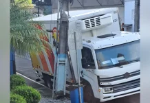 Acidente com caminhão provoca bloqueio da Rua XV de Novembro para troca de poste em Videira Acidente com caminhão provoca bloqueio da Rua XV de Novembro para troca de poste em Videira