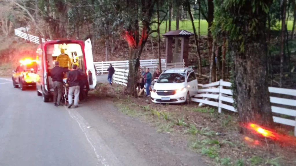 Carro da Prefeitura de Arroio Trinta sai da pista e colide contra árvore na SC-464