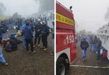 Incêndio atinge alojamento de trabalhadores em Caçador Incêndio atinge alojamento de trabalhadores em Caçador