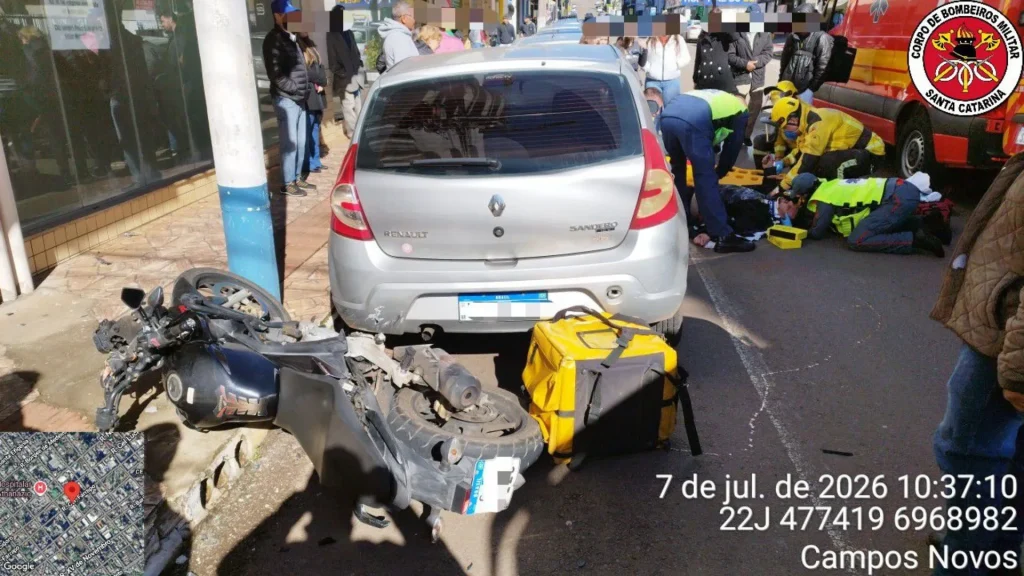 Motociclista sofre trauma craniano após colisão em Campos Novos