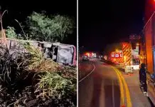 Ônibus de turismo que tombou no Oeste de SC deixa ao menos 40 pessoas hospitalizadas Ônibus com 67 passageiros sai da pista, tomba e deixa três mortos no Oeste de SC
