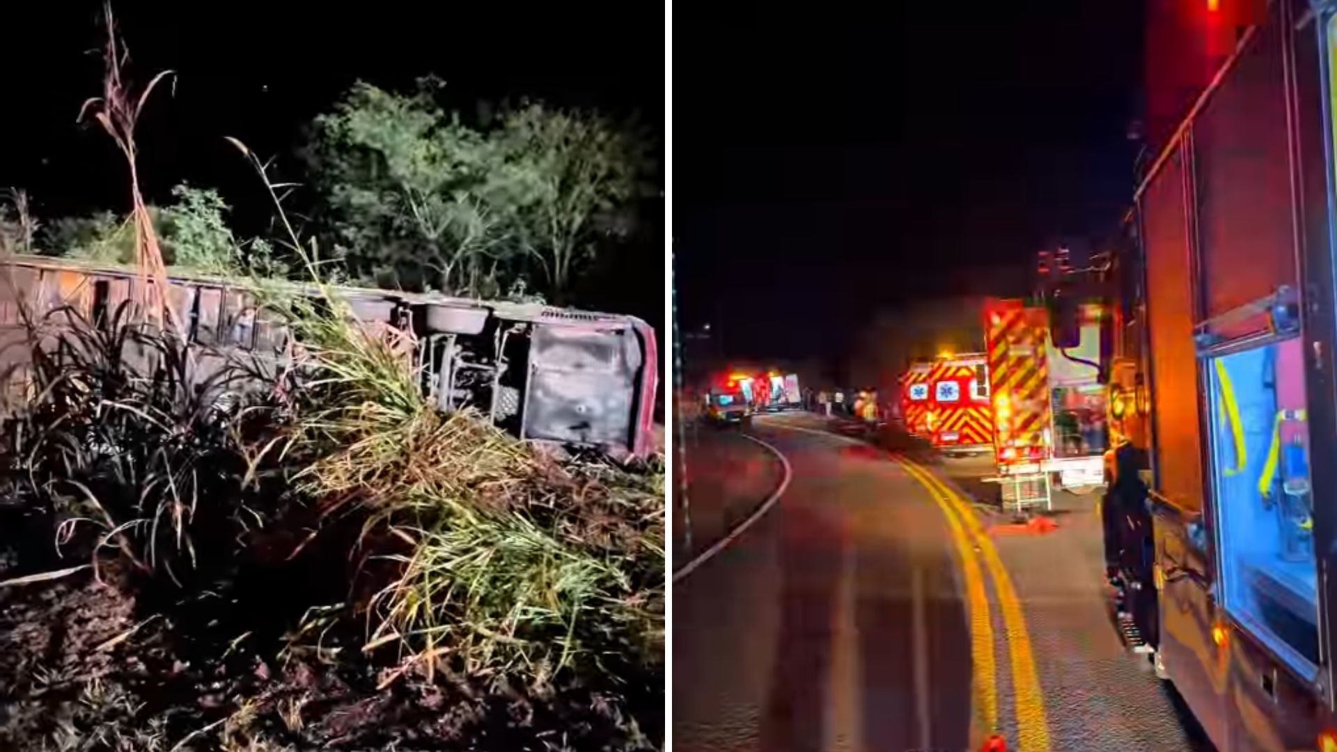 Ônibus com 67 passageiros sai da pista, tomba e deixa três mortos no Oeste de SC