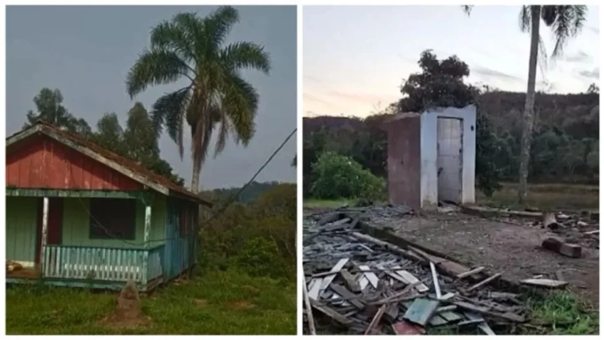Criminosos desmontam casa de madeira e só deixam o banheiro para trás