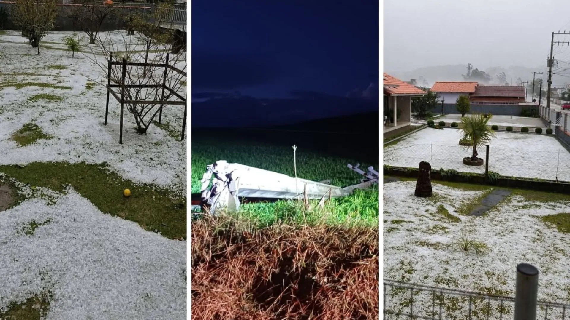 Granizo cobre ruas e provoca estragos em cidade catarinense