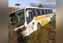 Ônibus escolar bate em barranco após falha mecânica Ônibus escolar bate em barranco após falha mecânica