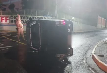Motorista abandona carro após capotamento em Videira Motorista abandona carro após capotamento em Videira