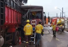 23 trabalhadores ficam feridos após ônibus bater em dois caminhões 23 trabalhadores ficam feridos após ônibus bater em dois caminhões