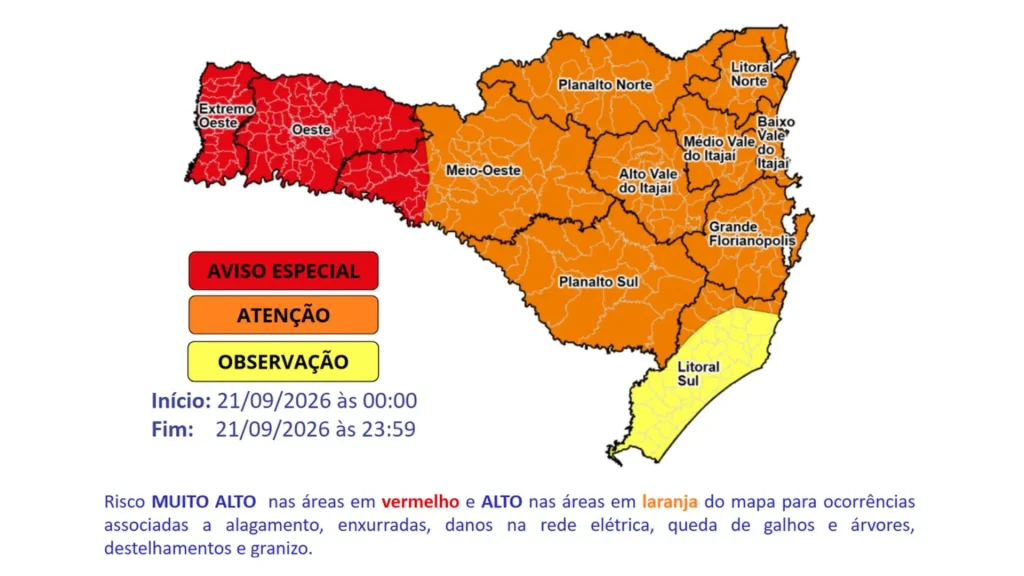 Segunda-feira será de atenção para temporais em Santa Catarina