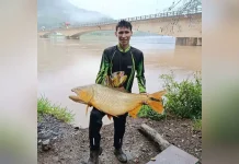 Jovem sai para pescar jundiá e fisga dourado de 19 kg Jovem sai para pescar jundiá e fisga dourado de 19 kg